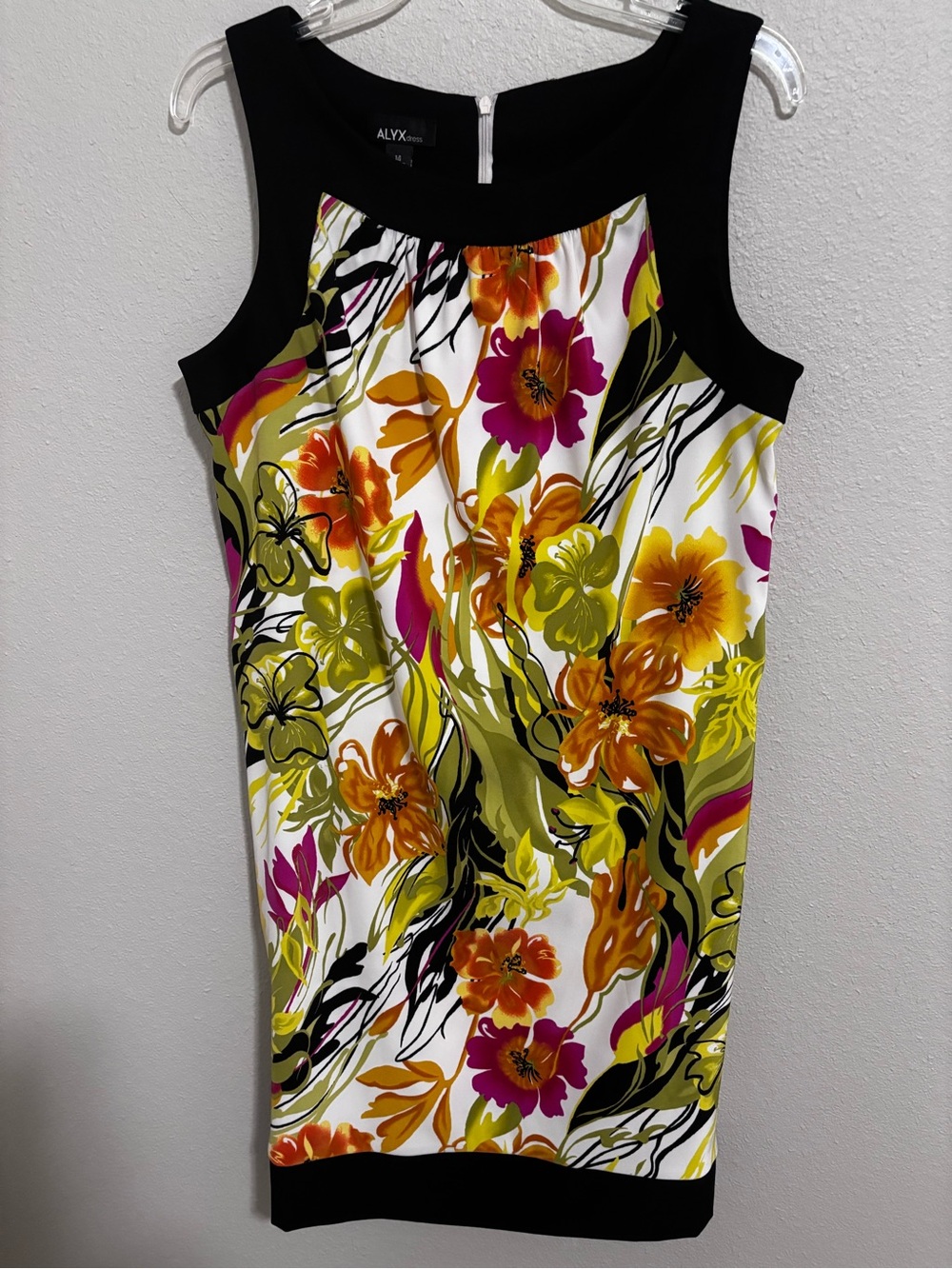 Alyx tropical shift dress with black contrast trim